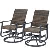 Wicker Rattan Swivel Patio Glider Chair Set of 2, Outdoor Glider Chair with Steel Frame, High Back, Brown