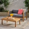 Patio Loveseat and Coffee Table Set, Patio Furniture Set with Cushion, Acacia Wood Frame Conversation Set for Garden, Backyard, Porch and Poolside