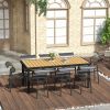 8 People Rectangular Pedestal Dining Table, with Aluminum Frame, All-Weather HDPE Wood Top, Foot Pads for Garden, Patio, Natural