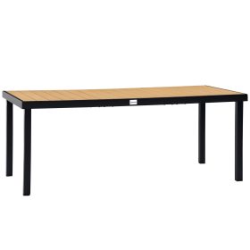 8 People Rectangular Pedestal Dining Table, with Aluminum Frame, All-Weather HDPE Wood Top, Foot Pads for Garden, Patio, Natural