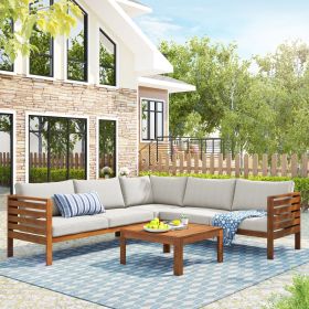 Wood Structure Outdoor Sofa Set with beige Cushions Exotic design Water-resistant and UV Protected texture Hi