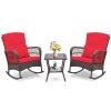 3 Pieces Rocking Bistro Set with 2-Tier Coffee Table