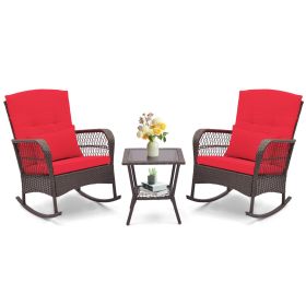 3 Pieces Rocking Bistro Set with 2-Tier Coffee Table