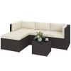 3 Piece Patio Furniture Set, Wicker Outdoor Patio Conversation Furniture Set with Cushions, Glass Top Table, Beige