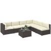 7 Piece Patio Furniture Set, All Weather PE Rattan Outdoor Furniture Conversation Sets with Glass Top Coffee Table