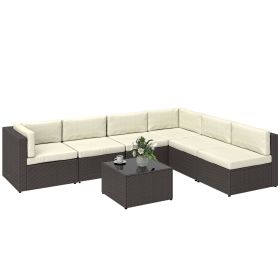 7 Piece Patio Furniture Set, All Weather PE Rattan Outdoor Furniture Conversation Sets with Glass Top Coffee Table