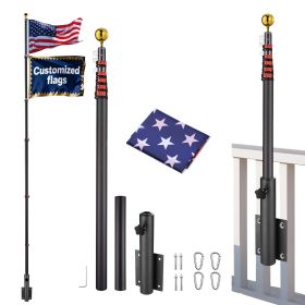 20-Ft Telescoping Flag Pole Black with Dock Deck Side Mount