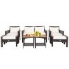 7 Pieces Patio Rattan Cushioned Conversation Furniture Set