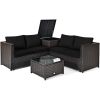 4 Pieces Outdoor Patio Rattan Furniture Set with Loveseat and Storage Box