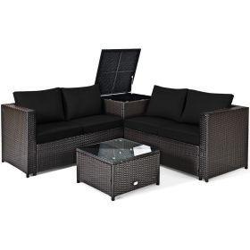 4 Pieces Outdoor Patio Rattan Furniture Set with Loveseat and Storage Box