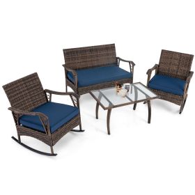 4 Pieces Wicker Rocking Set with Bungee Rope Seat