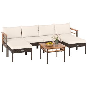 Patio Rattan Chairs with Ottomans and Side Table for Backyard