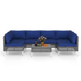 7 Piece Outdoor Furniture Set Wicker  Chairs with Tempered Glass Coffee Table