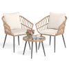 3 Piece Patio Bistro Set with PE Rattan Wicker Chairs and Tempered Glass Coffee Table