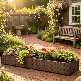 Elevated Raised Garden Bed PE Rattan Open-Ended Base for Home Garden Outdoor Living