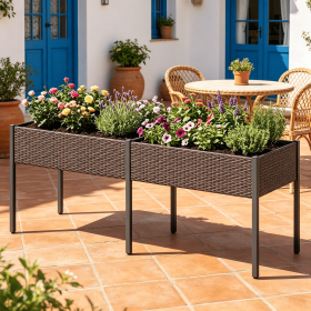 Raised Garden Bed with Legs Removable Liner for Vegetables Herbs Patio Eco-Friendly Wood Look Planter Box for Gardening