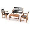 4 Pieces Acacia Wood Patio Conversation Table and Chair Set with Hand Woven Rope