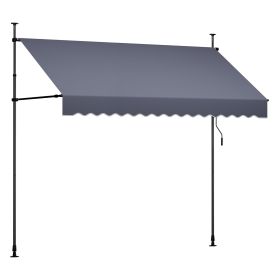 Manual Retractable Awning, 118" Outdoor Retractable Patio Awning Sunshade Shelter