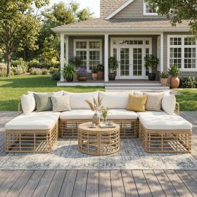 GO 7 Pieces Outdoor Patio Furniture, All-Weather Rattan Sectional Sofa Set with Thick Cushions and Pillows