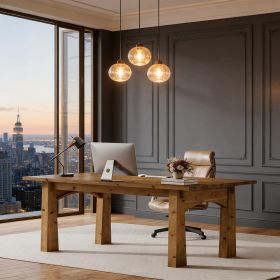 Solid Wood Executive Desk, 63" Computer Desk with Sturdy Wooden Legs