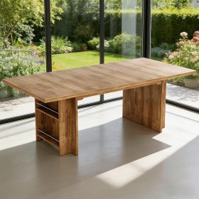 Farmhouse Dining Table Wooden Kitchen Table with Shelves for 6 to 8