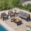 GO 4-Piece Outdoor Furniture Sofa Set for 5 People with Acacia Wood Armrests