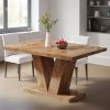 47-Inch Dining Table for 4, Walnut Brown Kitchen Dinner Table with Heavy Duty Pedestal, Farmhouse Wooden Eating Table