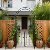 Metal Garden Arch with Gate 79.5'' Wide x 86.6'' High Climbing Plants Support Rose Arch Outdoor Black
