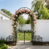Metal Garden Arch with Gate 79.5'' Wide x 86.6'' High Climbing Plants Support Rose Arch Outdoor Black