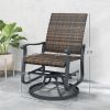 Wicker Rattan Swivel Patio Glider Chair Set of 2, Outdoor Glider Chair with Steel Frame, High Back, Brown