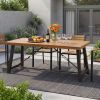 Outdoor Acacia Wood Metal Base Dining Table, Teak