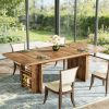 Farmhouse Dining Table Wooden Kitchen Table with Shelves for 6 to 8