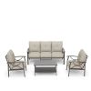 5-Piece Metal Patio Furniture Set, 5-Seat All-Weather Conversation Sofa with 4 Inches Thick Beige Cushions, Khaki Frame