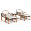 5 Pieces Patio Furniture Set PE Rattan Outdoor Conversation Set with Acacia Wood