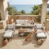 6-Pieces All Weather PE Wicker Sofa Set, Outdoor Rattan sofa With Double Cushions, Wood Legs Wood Table Top, Beige and Gray