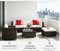 6 Piece Outdoor Patio Furniture Set PE Rattan Wicker Sectional Sofa with Ottoman Tempered Glass Table Mixed Brown & Cream White All-Weather Cushioned