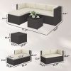 3 Piece Patio Furniture Set, Wicker Outdoor Patio Conversation Furniture Set with Cushions, Glass Top Table, Beige