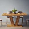 47-Inch Dining Table for 4, Walnut Brown Kitchen Dinner Table with Heavy Duty Pedestal, Farmhouse Wooden Eating Table
