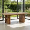 Farmhouse Dining Table Wooden Kitchen Table with Shelves for 6 to 8