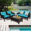 4 Pieces Patio Rattan Sofa Set Free-Combination with Cushion and Coffee Table