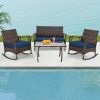 4 Pieces Wicker Rocking Set with Bungee Rope Seat