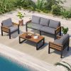 GO 4-Piece Outdoor Furniture Sofa Set for 5 People with Acacia Wood Armrests