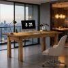 Solid Wood Executive Desk, 63" Computer Desk with Sturdy Wooden Legs