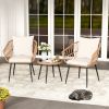 3 Piece Patio Bistro Set with PE Rattan Wicker Chairs and Tempered Glass Coffee Table