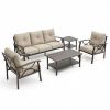 5-Piece Metal Patio Furniture Set, 5-Seat All-Weather Conversation Sofa with 4 Inches Thick Beige Cushions, Khaki Frame