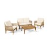 Outdoor 4-Piece Acacia Wood Chat Set with Rope