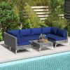 7 Piece Outdoor Furniture Set Wicker  Chairs with Tempered Glass Coffee Table