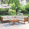 Wood Structure Outdoor Sofa Set with beige Cushions Exotic design Water-resistant and UV Protected texture Hi