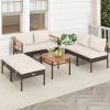 Patio Rattan Chairs with Ottomans and Side Table for Backyard