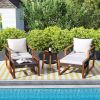 5 Pieces Patio Furniture Set PE Rattan Outdoor Conversation Set with Acacia Wood